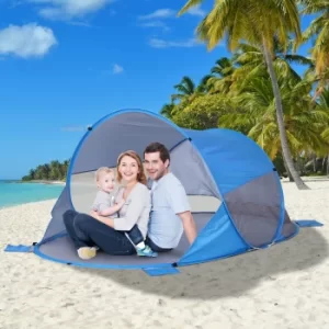 image of Outsunny Fibreglass Frame 2 Person Pop-Up Lightweight Camping Tent Blue