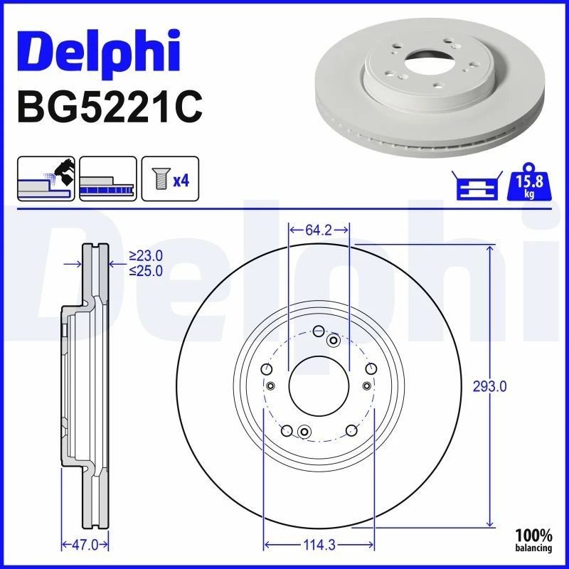 Image of DELPHI Brake disc DELPHI BG5221C