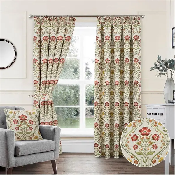 Image of Home Curtains Vermont Chenille Pencil Pleat Curtains - Red 90x90 Inch