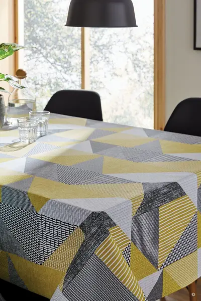 image of Catherine Lansfield 'Larsson Geo' 137cm x 178cm Table Cloth Yellow