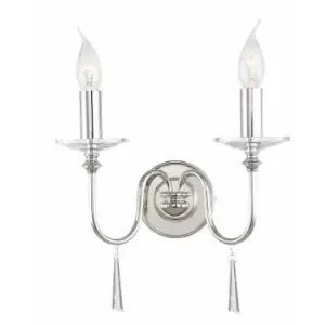 Image of Twin Wall Light Sconce Highly Polished Nickel Finish LED E14 60W Bulb d01037