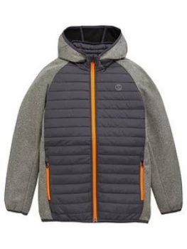 Image of Jack & Jones Junior Boys Essential Jersey Sleeve Padded Jacket - Grey Melange, Size Age: 10 Years