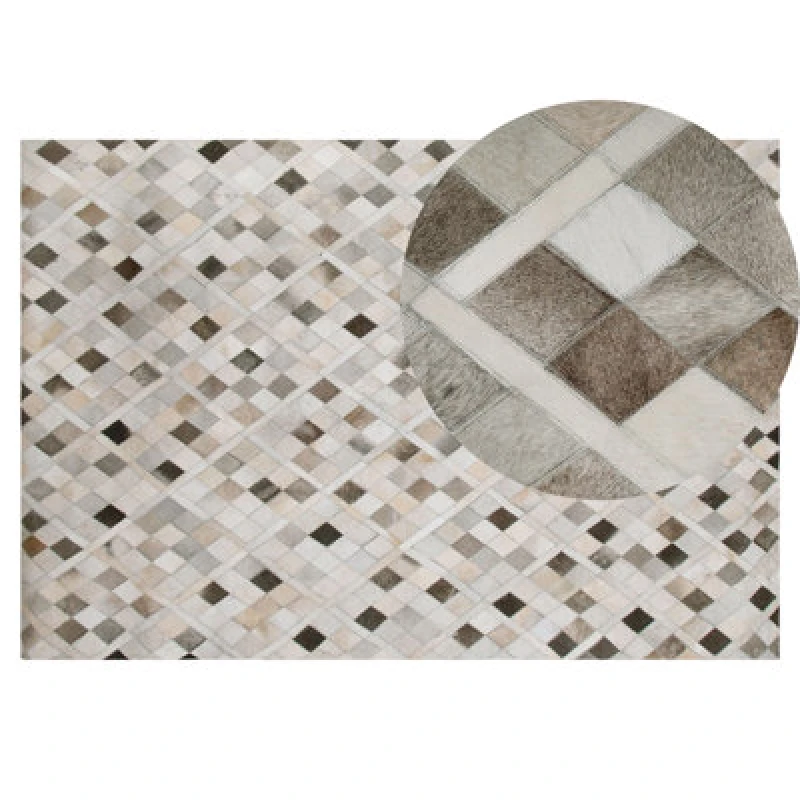 Image of Beliani Rug Hirka Grey 140 X 200 Cm Leather