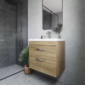 Image of Nuie - Athena Wall Hung 2-Drawer Vanity Unit with Basin-3 600mm Wide - Natural Oak