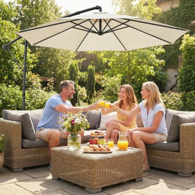 Image of OUTSUNNY 3m Garden Cantilever Parasol with Cover, Rotation in Cream Size: 3m x 3m Cream Unisex 3m x 3m