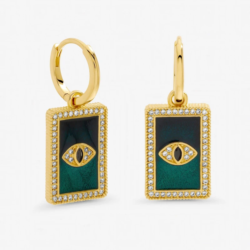 Image of Inicio Gold Plated Green Evil Eye Charm Huggie Earrings - Huggie Earrings One Size Gold 41481010000