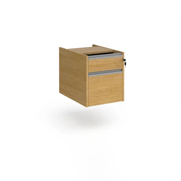 Image of Contract 2 Drawer Fixed Pedestal with Silver Handles - Oak