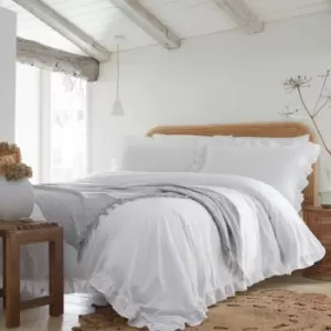 image of Cassia Frillled 100% Cotton Duvet Cover Set, White, Double - Appletree Loft