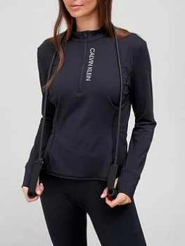 Image of Calvin Klein Performance Quarter Zip Long Sleeve Top - Black, Size S, Women