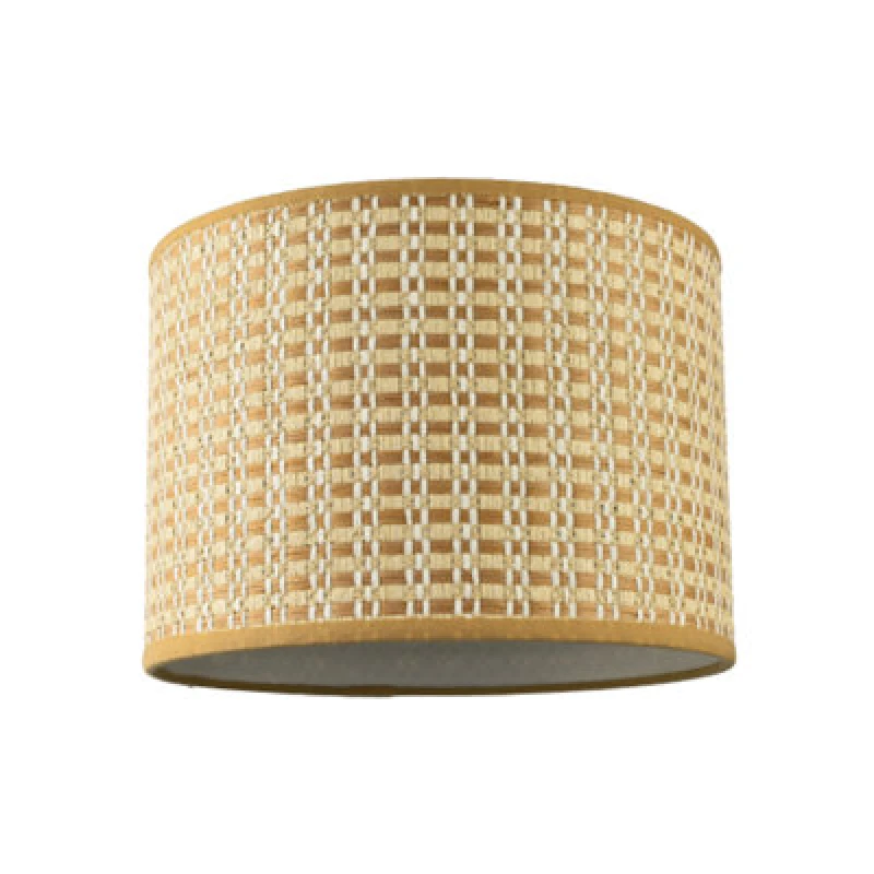 Image of Happy Homewares Vintage Reeded Paper Round Lamp Shade With Taupe Cotton Fabric Trims