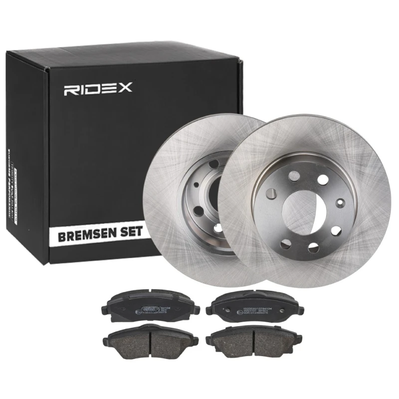 Image of RIDEX 3405B1781 Brake disc and pads set with accessories, Front Axle, Brake Disc Type: Solid, with acoustic wear warning, without wheel studs Brake S