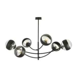 Image of Hunter Black Globe Ceiling Light with Clear,Black Glass Shades, 6x E14