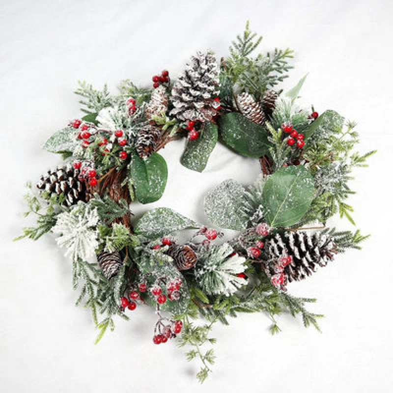 Image of Shatchi 60cm Frosty Green Christmas Wreath Green