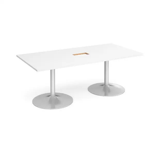 image of Silver Trumpet Base Rectangular Boardroom Table with Power Module Cut Out 2000mm - White