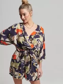 Image of Superdry Vintage Kimono Playsuit - Blue Size 10, Women