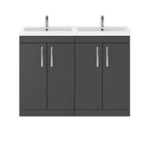 image of Nuie Athena 1200 Floor Standing 4-door Vanity & Polymarble Double Basin - Gloss Grey