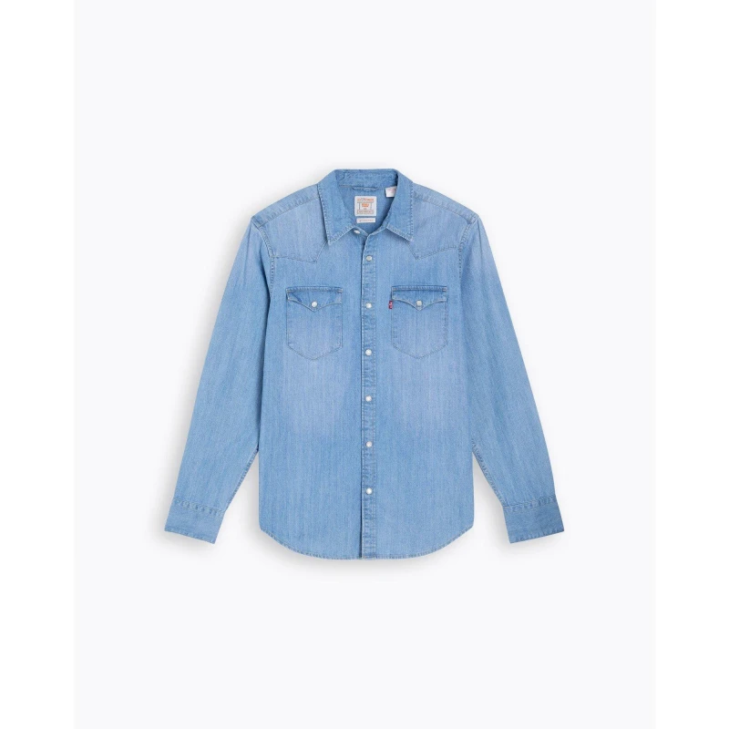 Image of Levis Mens Barstow Western Standard Esta Long Sleeve Denim Shirt Light Blue male M