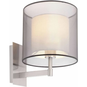 image of Faro Saba - 1 Light Indoor Wall Light White, Satin Nickel with Double Shade, E27