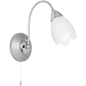 image of Endon Petal - 1 Light Wall Light Satin Chrome with Matt Opal Glass Shade, E14