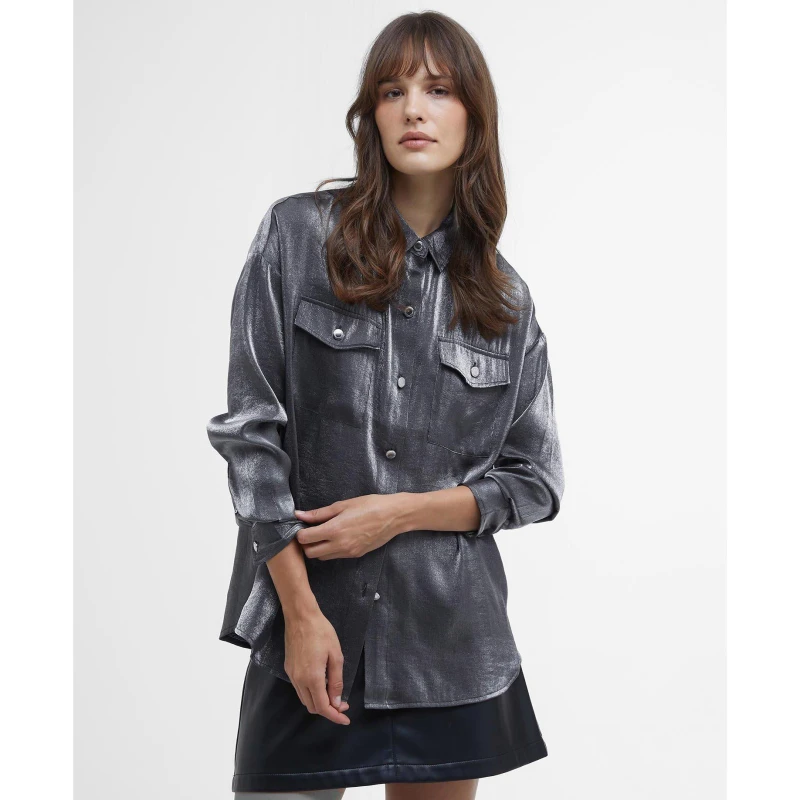 Image of Barbour International Della Satin Long-Sleeved Shirt - Grey Grey 14