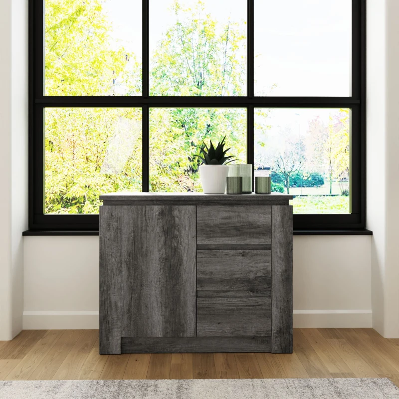 Image of GFW Canyon Charcoal Grey 1 Door 3 Drawer Multi Storage Unit