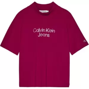 Image of Calvin Klein Jeans Cut Seams Stack Logo T-Shirt - Pink