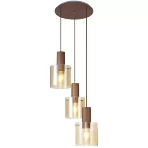 image of Luminosa Round Pendant, 3 Light Adjustable E27, Mocha, Amber Glass