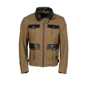 Image of Helstons Joey Canvas Cotton Leather Kraft Brown Jacket M