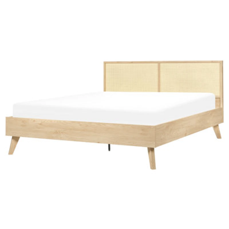 Image of Beliani Bed Rattan Monpazier 160 X 200 Cm (Eu King Size) Light Brown