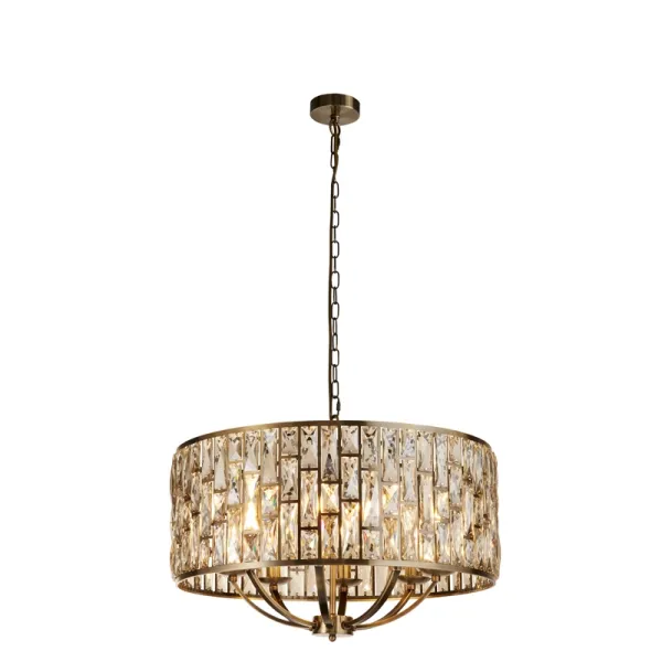 image of Searchlight Bijou 8 Light Glass Chandelier - Antique Brass