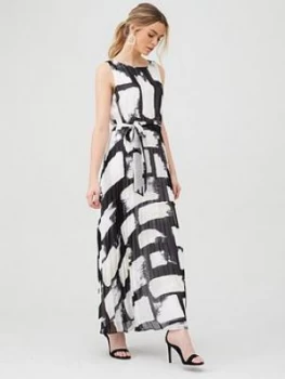 Image of Wallis Smudge Colourblock Pleated Maxi Dress - Black, Size 14, Women