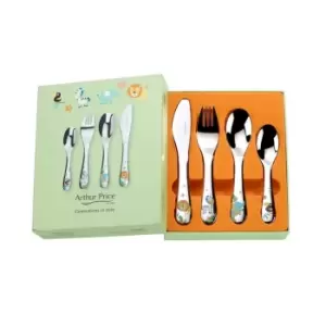 image of Arthur Price 'Jungle' 4 piece childrens gift boxed cutlery set stainless steel - Metallics