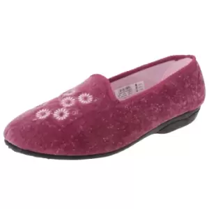 Image of Zedzzz Womens/Ladies Cathy Floral Embroidered Velour Slippers (8 UK) (Heather)