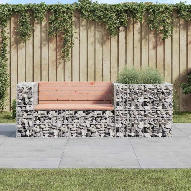 Image of vidaXL Garden Bench with Gabion Basket Solid Wood Douglas, Brown 3196243