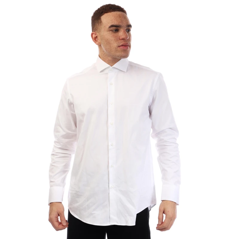 Image of Boss Mens Joe Spread Long Sleeve Oxford Shirt White male 15 inch