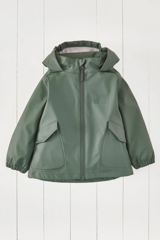 Image of Grass & Air Kids Rainster Jacket in Khaki Size: 5-6 Years Khaki Unisex 5-6 Years