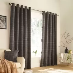 Image of Furn. Ellis Windowpane Check Ringtop Eyelet Curtains (Pair) Polyester Grey (168X183Cm)