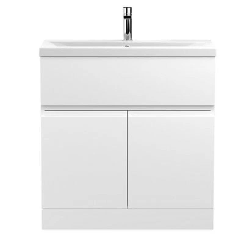 Image of Nuie Hudson Reed Urban Floor Standing 2 Door 1 Drawer Vanity Unit With Mid-Edge Basin, Durable Modern Vanity Unit In Satin White, 800mm