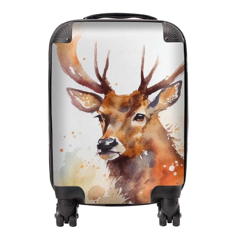 Image of Warren Reed - Designer Majestic Stag Watercolour Suitcase in Brown Size: Large Brown Unisex Large
