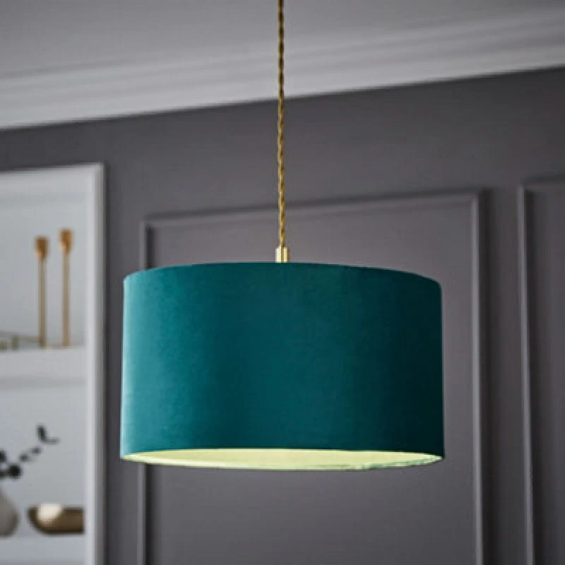 Image of VALUELIGHTS Velvet Ceiling Light Shade Lampshade Drum Pendant Easy Fit - Medoium - Forest Green 26292