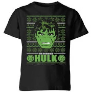 Image of Marvel Hulk Face Kids Christmas T-Shirt - Black - 11-12 Years