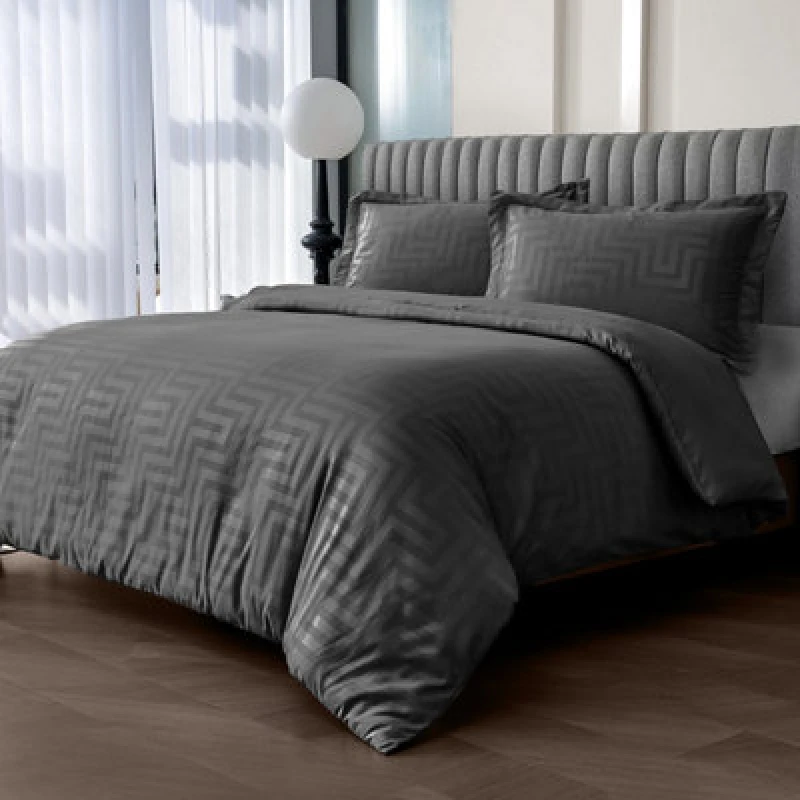 Image of Velosso Satin Style Duvet Cover Pillowcase Set Soft Texture & Easy Care in Black Size: Super King Black Unisex Super King