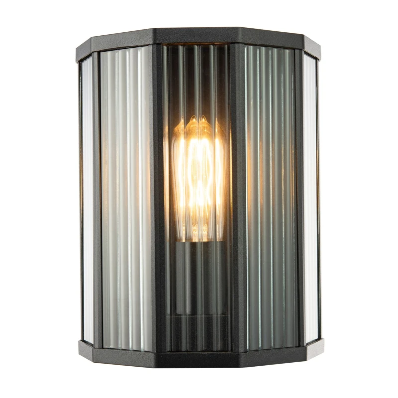 Image of Happy Homewares Contemporary Outdoor Garden Half Lantern Wall Lamp with Clear Ribbed Glass in Black Unisex