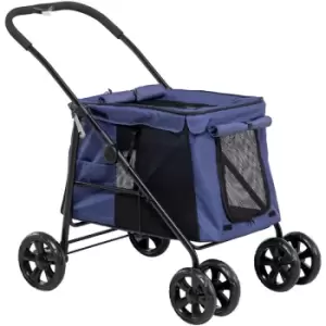 image of PawHut One-click Foldable Pet Stroller w/ Mesh Windows, for Small Pets - Blue - Blue