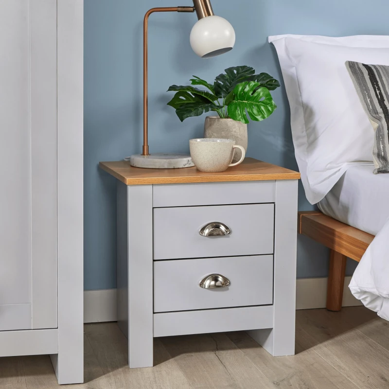 Image of Home Source Camden 2 Drawer Bedroom Bedside Table Storage Unit Grey