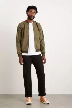 Image of Mens Slim Fit Khaki Linen Bomber Jacket
