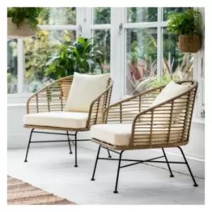 image of 2 x Garden Trading Hampstead Dining Arm Chairs PE Bamboo Indoor Outdoor Patio