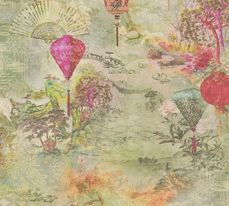 Image of A.S. Creation Japanese Scenery Asian Fusion Lantern Shiny Wallpaper Multi