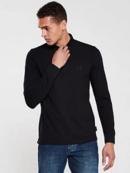 Image of Armani Exchange Long Sleeved Logo Polo Shirt Black Size 2XL Men