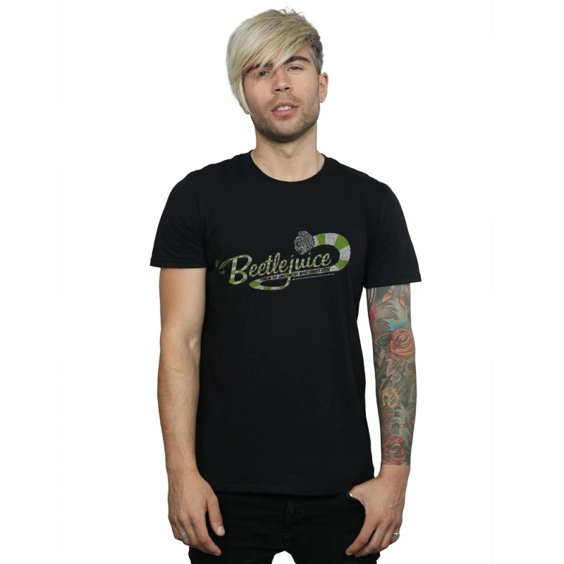 Image of Beetlejuice Beetlejuice Men Sandworm Alt Logo T-Shirt in Black Size: 3X-Large Black XXXL Male 5059308817525